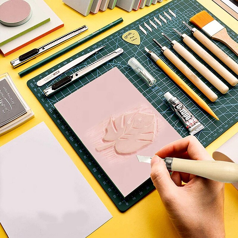 ! Lino Block Cutting Rubber Stamp Carving Tools With 5 Blade Wood Handle Printmaking Carving Tools Set