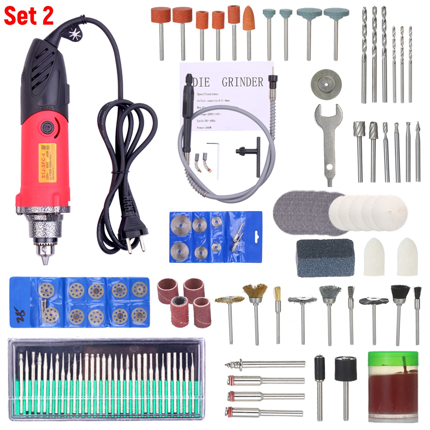 220V 240W Rotary Tool Kit Variable Speed Multifunction Electric Rotary Drill Sander Polishing Tool: set 2
