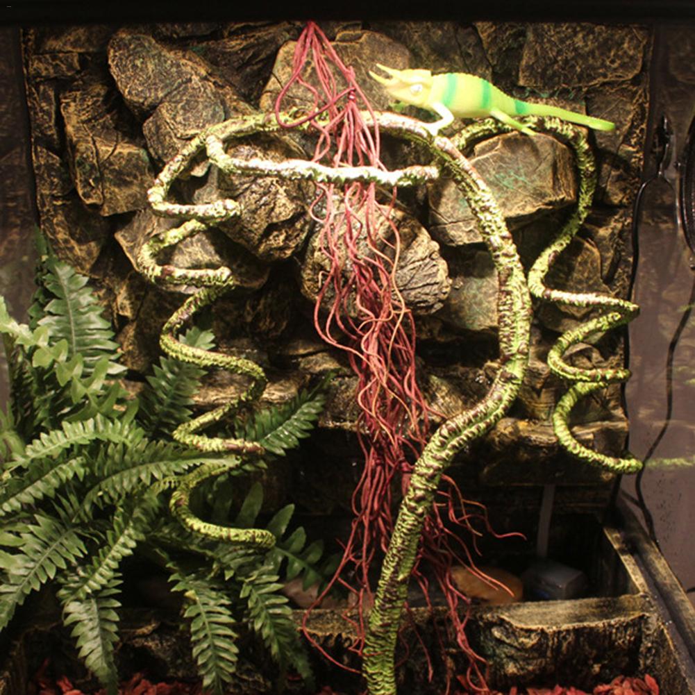 Inklapbare Reptiel Wijnstokken Habitat Decoratie Kunstmatige Gesimuleerde Rotan Hagedis Groene Planten Jungle Climber Reptiel Benodigdheden