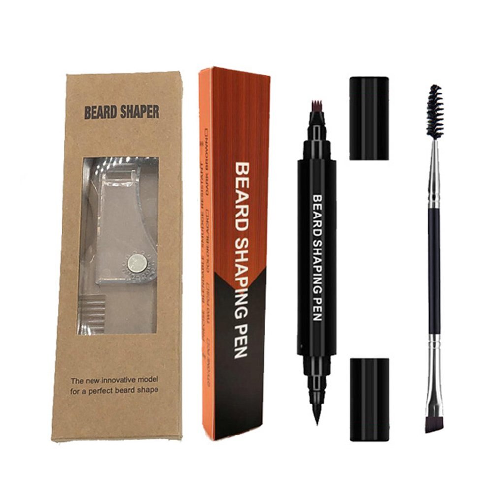 kit di riempimento per matita per barba 2 in 1 per uomo punta a quattro punte penna per barba da uomo impermeabile e resistente al sudore penna per riempimento barba