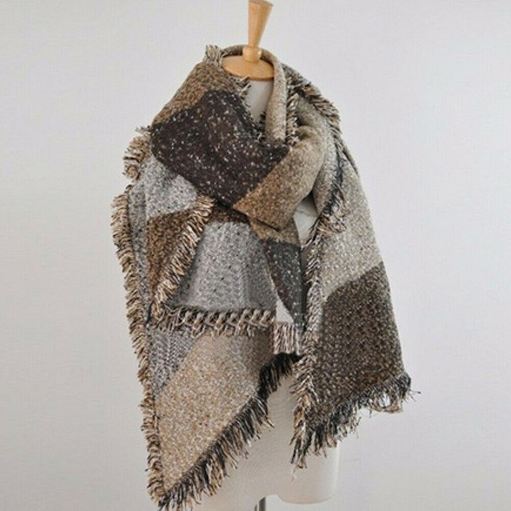 Bufandas grandes a la , novedad de , bufanda largo de cachemir para mujer, mezcla de lana para invierno, bufanda suave y cálida a cuadros, chal cruzado, bufanda a cuadros: Café