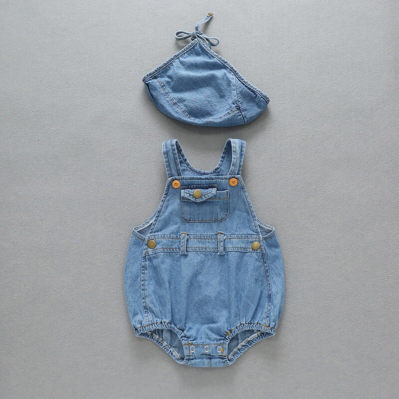 Monos de bebés chicos y niñas, ropa vaquera para bebés de 0 a 3t, de dos piezas, de una pieza + sombreros, monos infantiles con sombrero: 6 meses