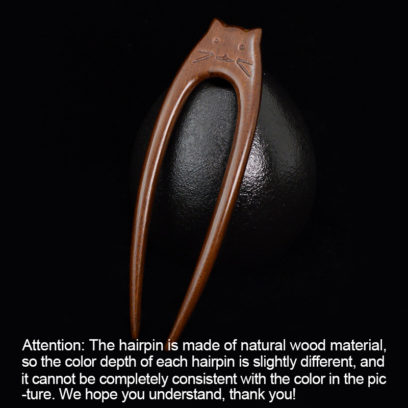 Palillos para el cabello con de gato chino, tenedores para el cabello de madera en forma de U para mujeres y niñas, horquillas Hanfu, tocados, accesorios para el cabello: Default Title