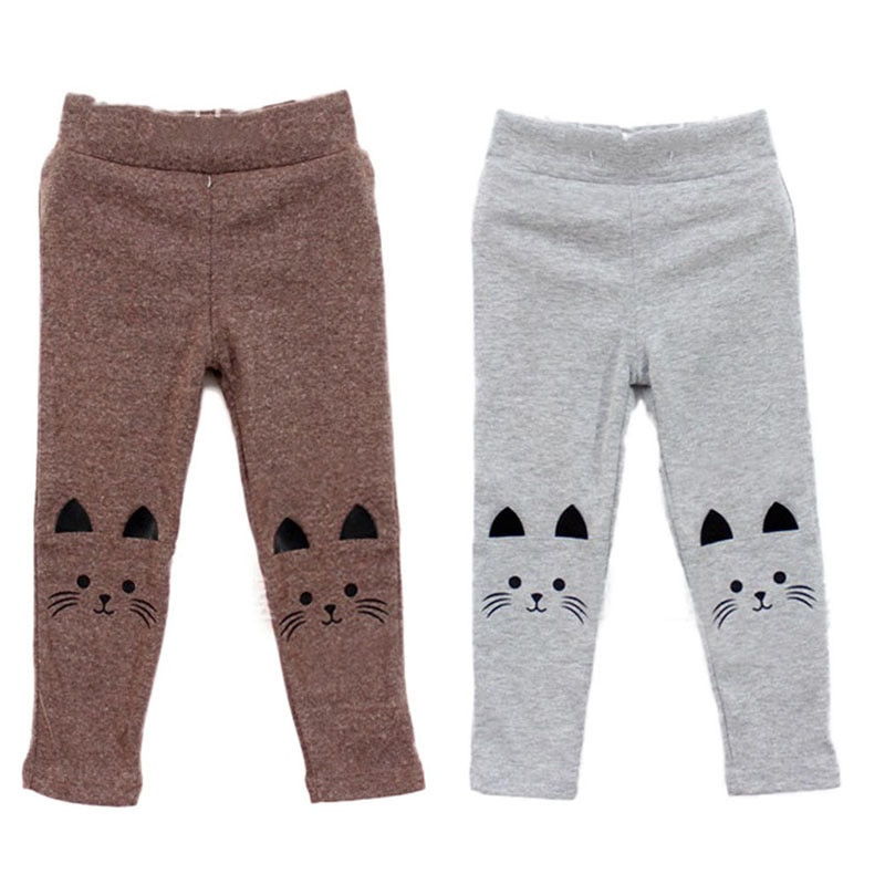 4 colores bebé niño Niña Pantalones 2-7Y lindo estampado de gato pantalones chico cálido pantalones elásticos leggings L07