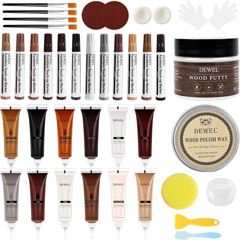 34Pcs Wood Furniture Repair Kit Cracks Hole Stains Renovate for Hardwood Floor Table Laminate Cabine Wood Repair Tool Set