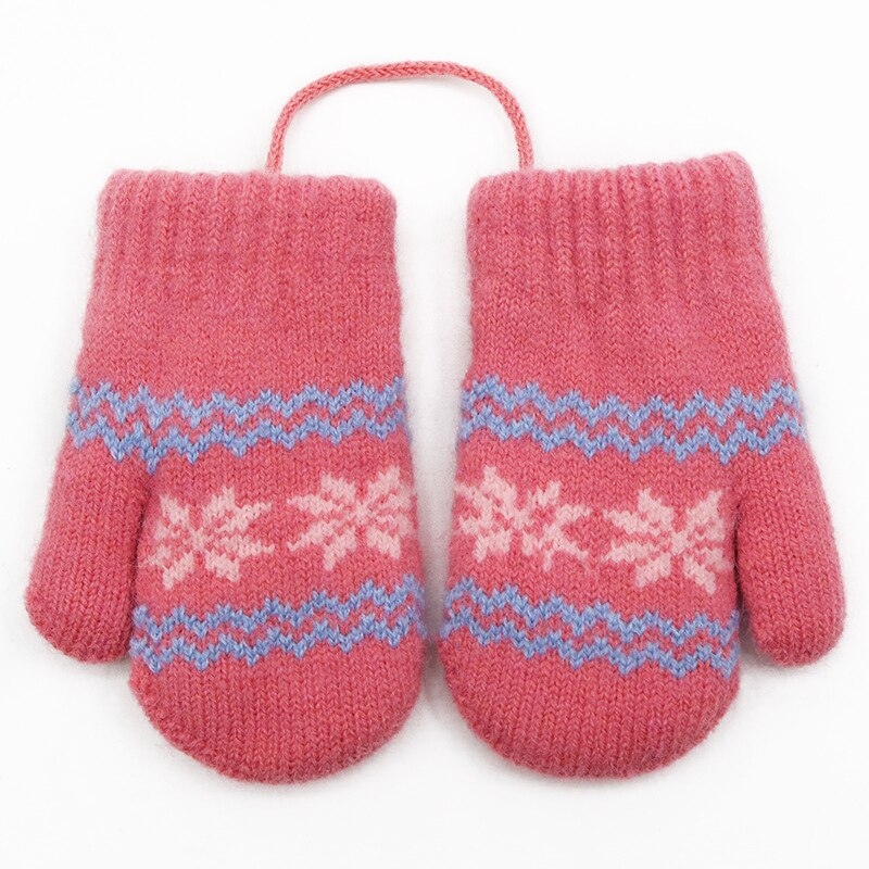 Balleenshiny Winter Kids Gloves Children&#39;s Small Snowflake Alpaca Wool Thick Warm Knitted Mittens Newborn Baby Gloves: Rose Red