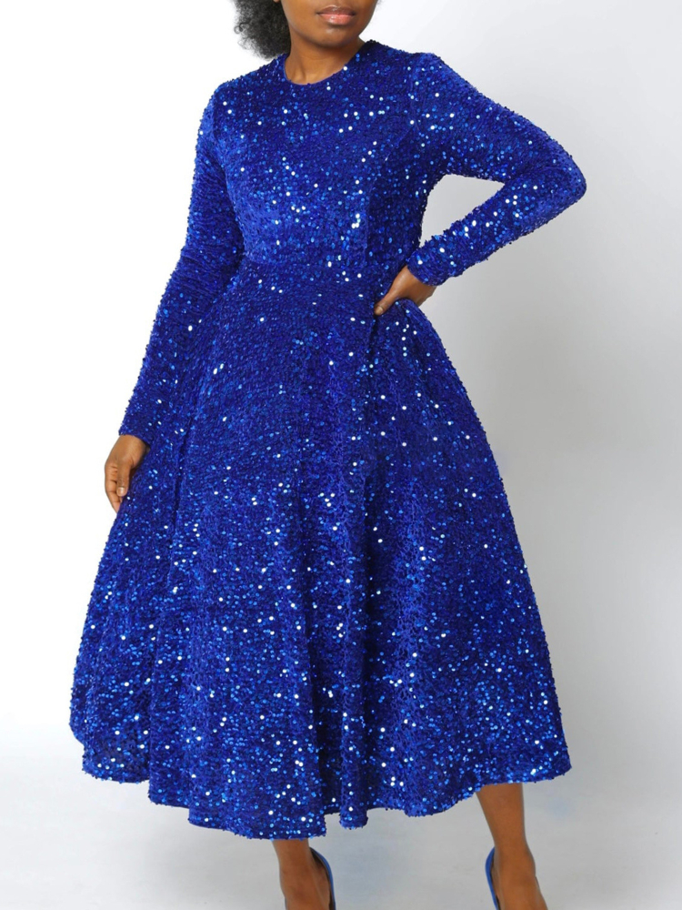Vestido plisado de terciopelo con lentejuelas para mujer, traje Vintage de manga larga con purpurina para de Navidad y eventos de cumpleaños, novedad de invierno, 2024
