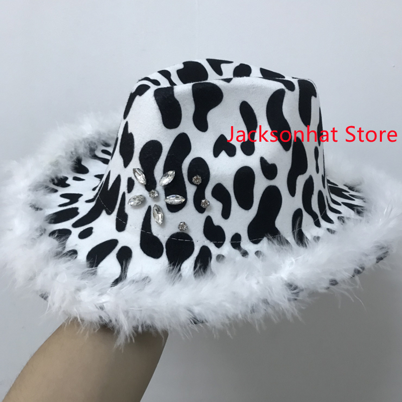 Kapelusz kowbojski krowa skóra ekologiczna z wzorem Zachodni kręcone rondo jeździecki kapelusz damski śliczny moda retro wakacyjny kapelusz hurtowo: 03