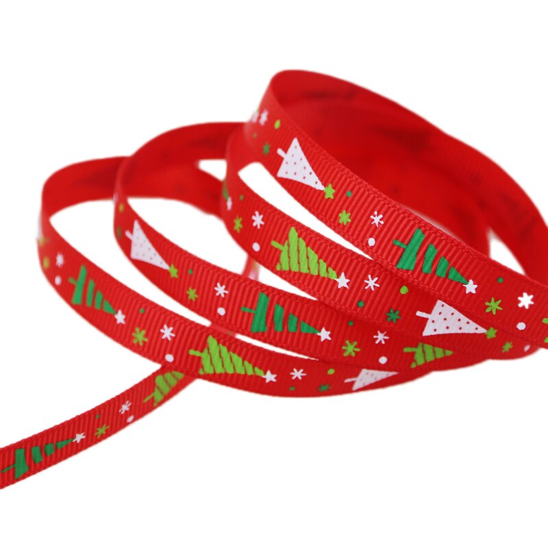10mm kerstletter bedrukte grosgrain linten 2 meter/lots kerst verjaardag feest inpakpapier snoepdoos verpakking linten: Rode kerstboom