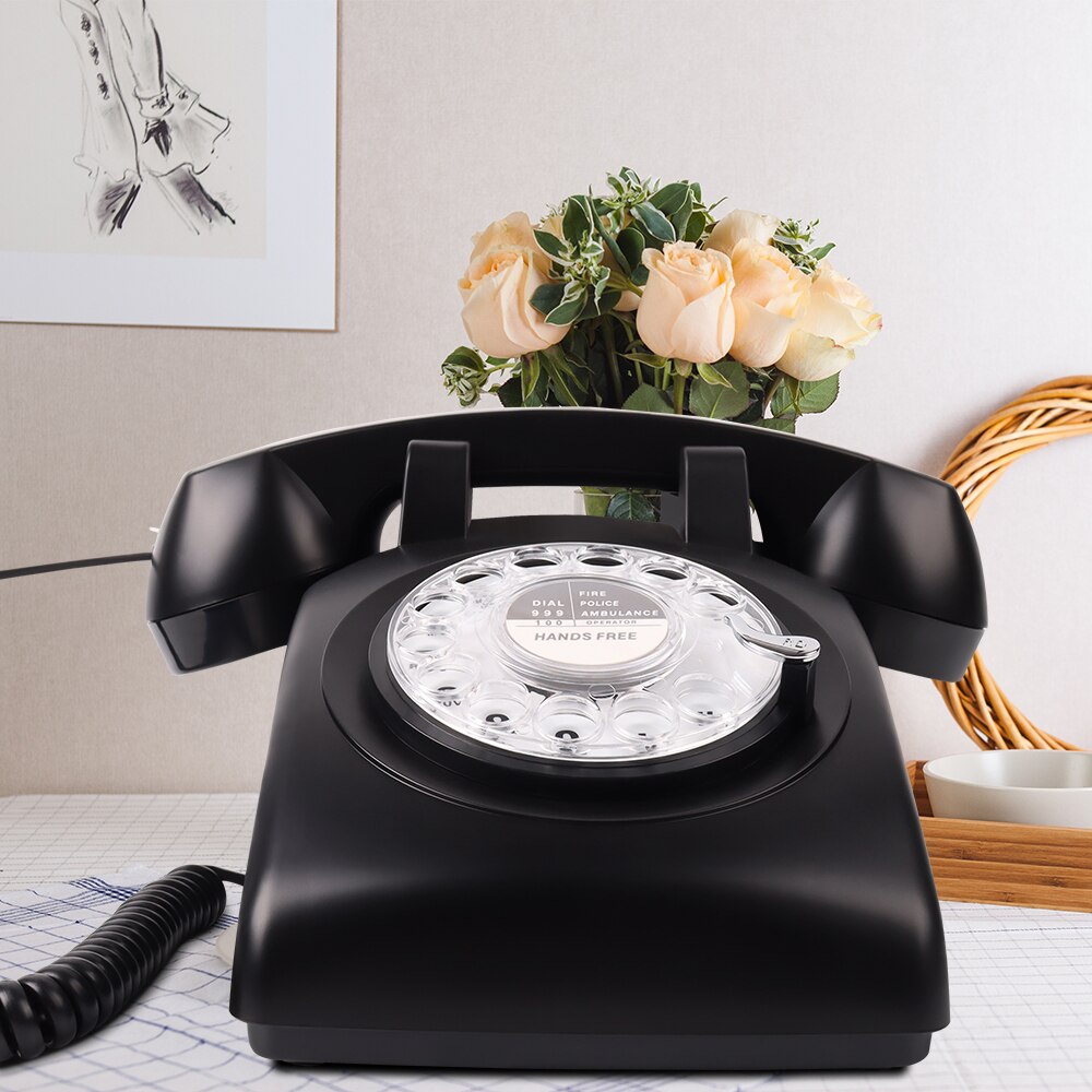 Téléphone fixe Vintage rose jaune noir bleu à cadran tournant, fixe fixe en plastique pour la maison et le bureau, Style européen rétro: Black Telephone