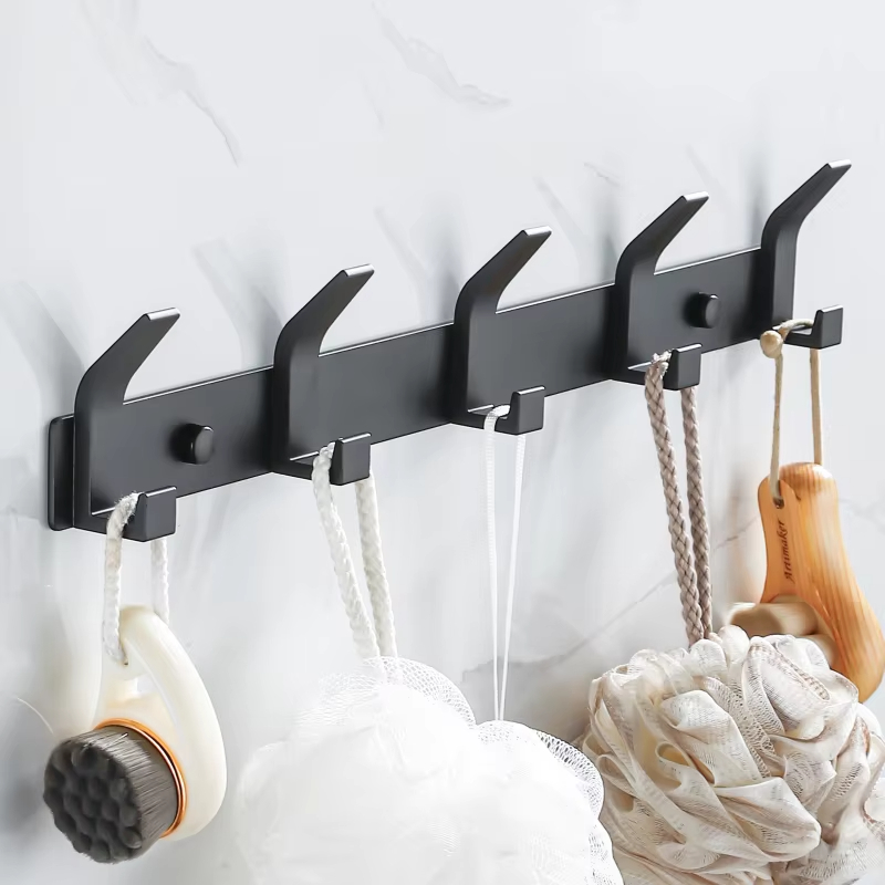 Crochets de suspension modernes pour mur, porte-serviettes noir en aluminium, porte de salle de bains, cintre pour vêtements, porte-manteau mural