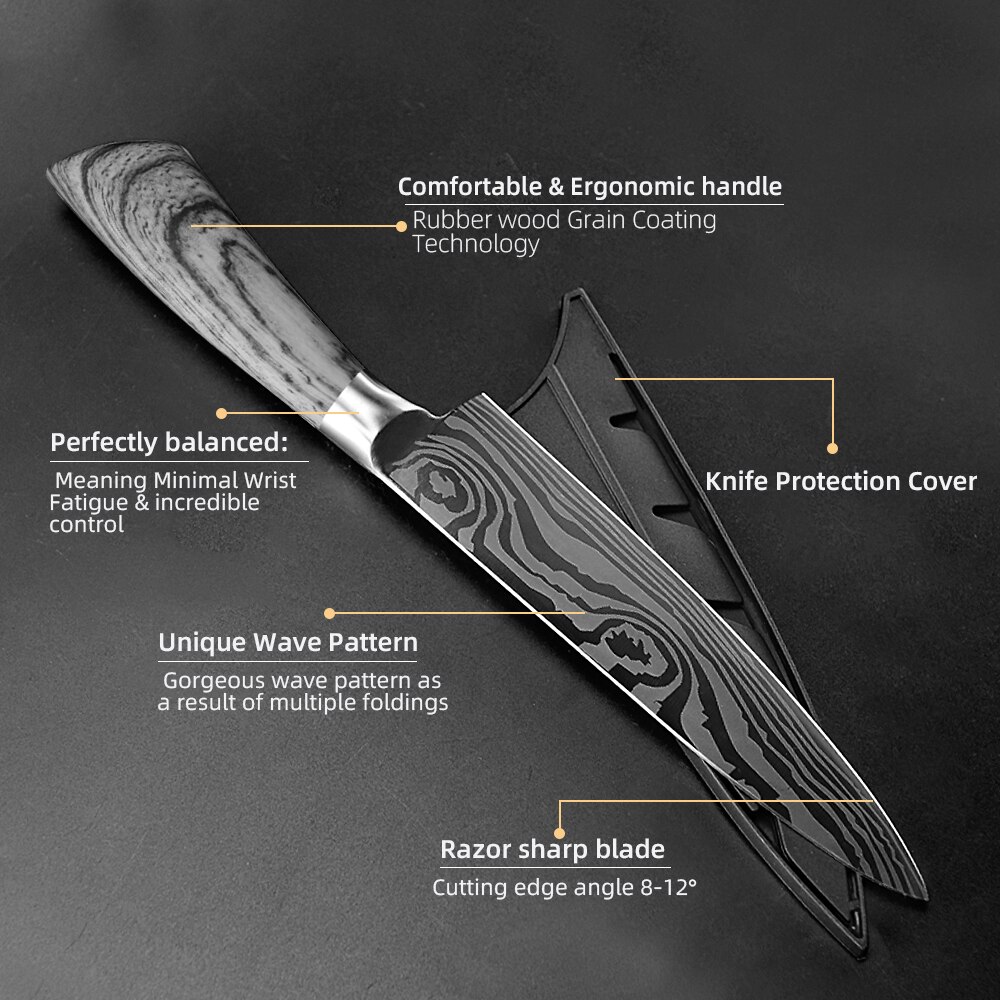 Cuchillo de cocina de acero inoxidable 7Cr17 440C, herramienta de Chef de Damasco para dibujar carne, Santoku, 1-9 piezas