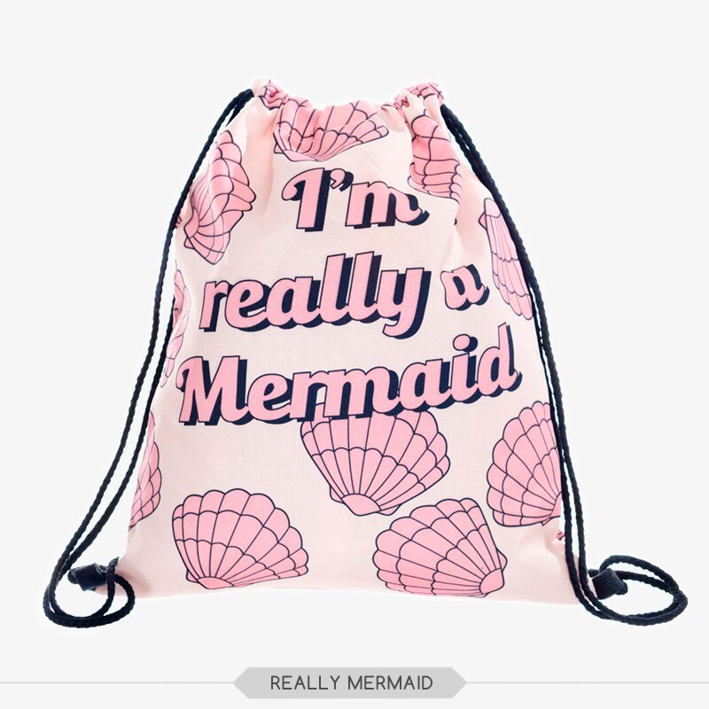 Really mermaid Women Backpack 3D printing travel softback women mochila drawstring bag Girls Backpack: SKD27081