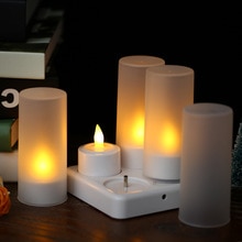 4/6/12pcs USB 5V Rechargeable LED Flickering Flameless Candles Tealight Candles Lights with Remote Control Frosted Cups