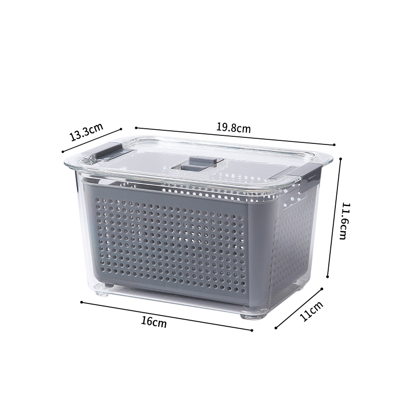 Refrigerator Food Produce Saver Storage Containers With Lid Fridge Fresh Vegetable Colander Storage Box Kitchen Organization: 1.7L Grey 1 Vent