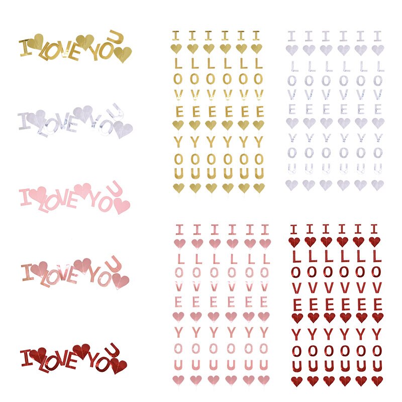Guirlande banderole en forme de cœur 1 ensemble | Guirlandes en papier, je t'aime, guirlandes suspendues en forme de cœur, décoration bricolage pour fête de mariage, maison
