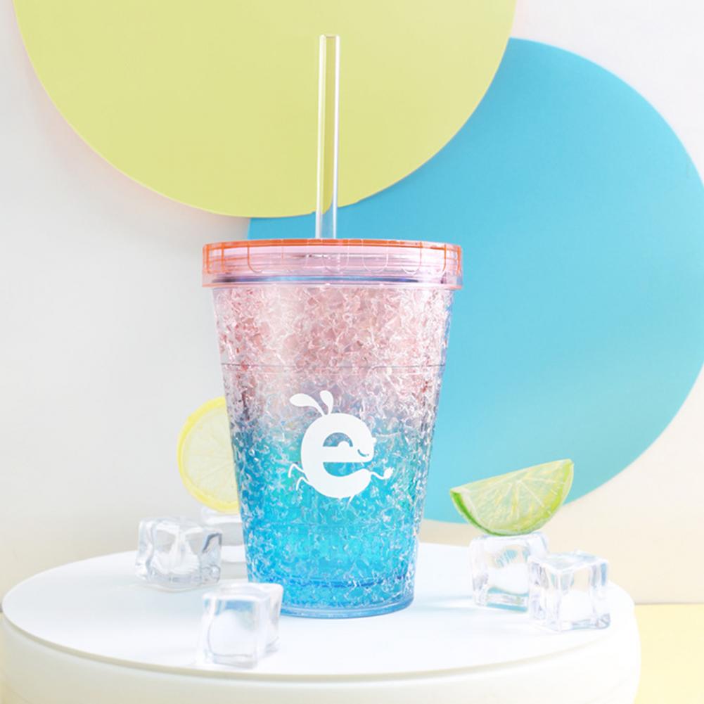 410ml Color Change Ice Cup Double-walled Ice Cold Drink Coffee Tea Cup Summer Iced Plastic Water Cup With Straw