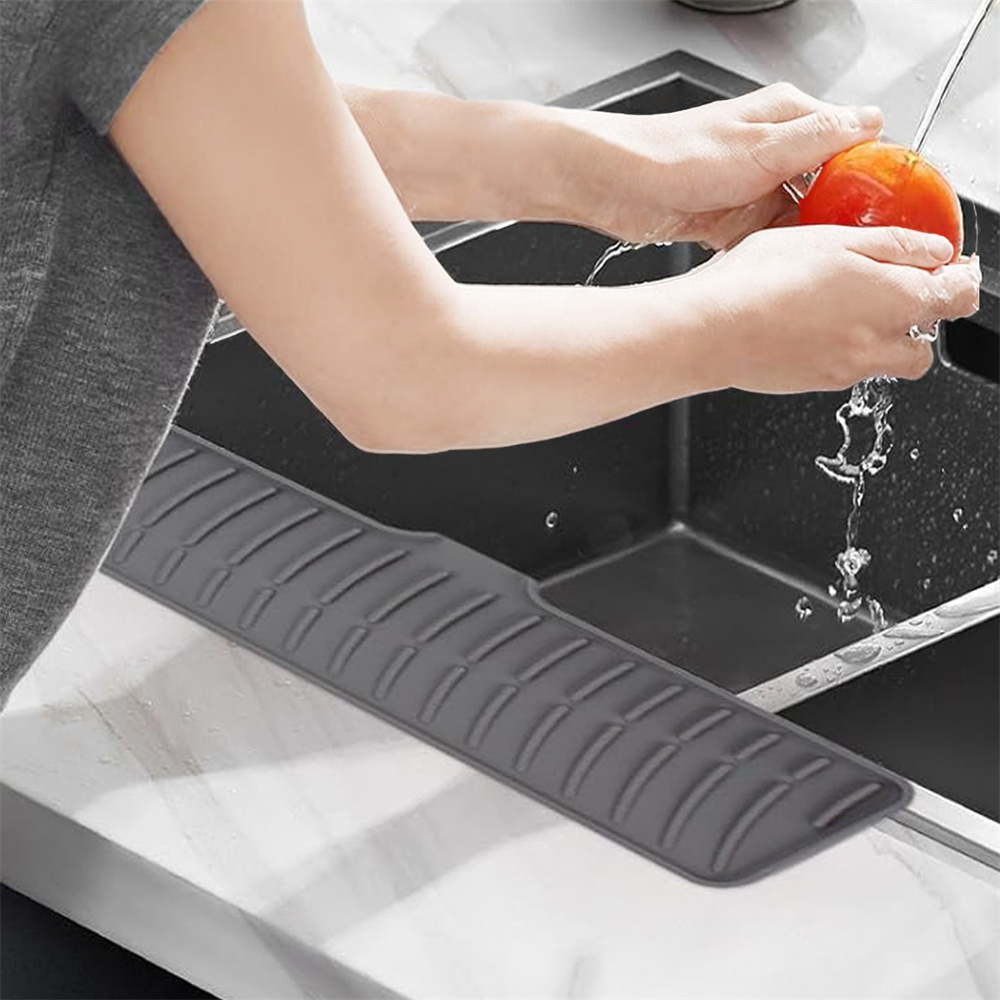 Tapis de vidange en Silicone pour évier de cuisine, protection contre les éclaboussures autour du robinet, tapis de protection derrière le robinet avec collecteur d'égouttage pour les lèvres