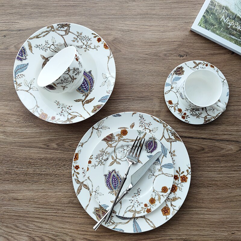 Bone tableware set American dinner plate soup plate coffee cup dish bowl plates ceramic vajilla dinner plates set plates set
