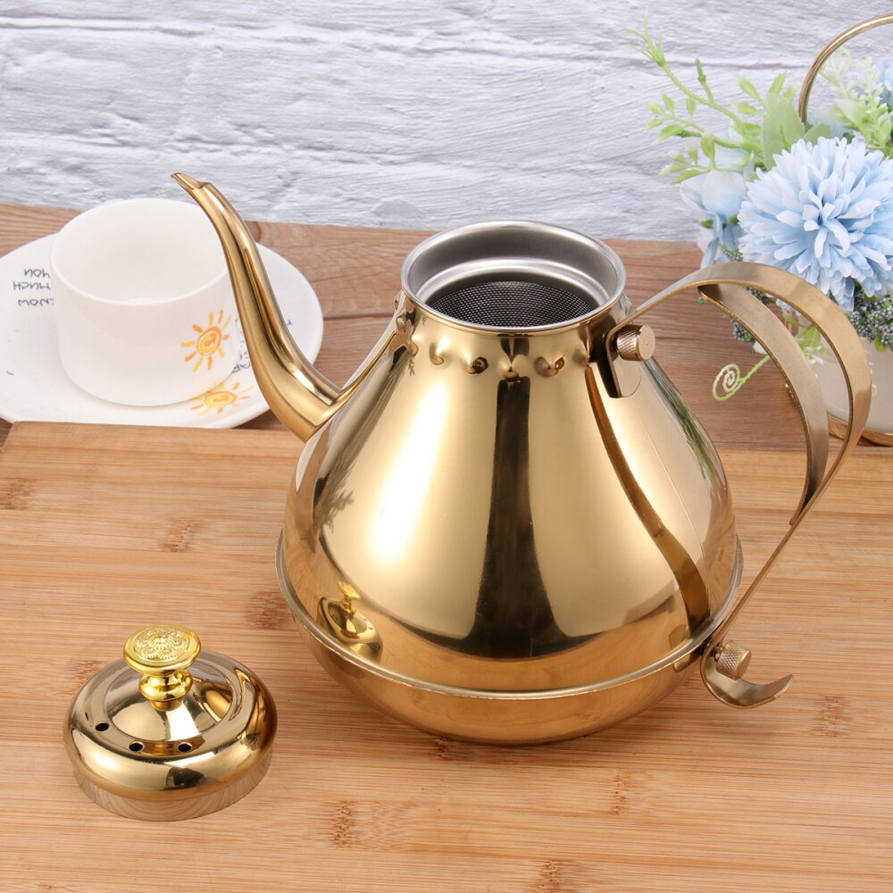 1.2L Stainless Steel Kettle Long Mouth Water Heater Tea Coffee Tableware for Home Office (Golden)
