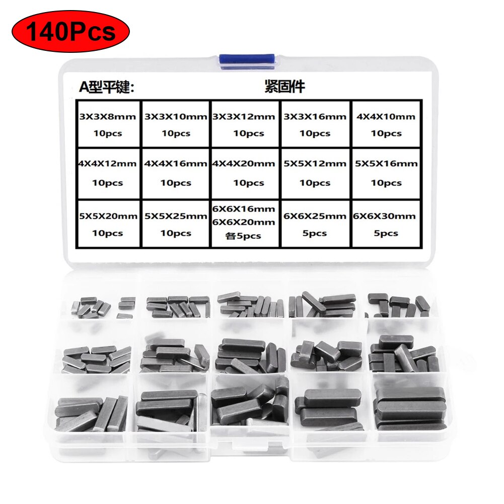 140 Teile/schachtel parallel Antriebswelle Schlüssel Edelstahl Runde Enden Flache Schlüssel Stifte M3 M4 M5 M6 EINE Kunst Flache schlüssel Hardware- mit Kasten