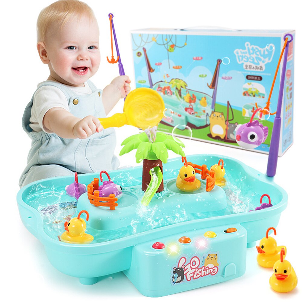 Kinderen Vissen Speelgoed Elektrische Water Cyclus Roterende Fishing Game Set Vissen Platform Interactieve Tafel Spelletjes Voor Kinderen