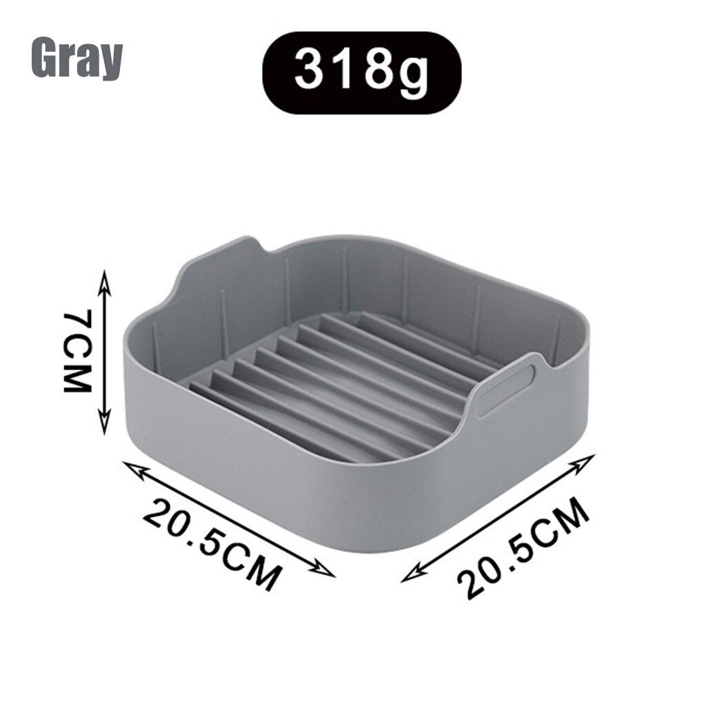 Freidora de aire de silicona, olla cuadrada, accesorios para hornear pan, pollo frito, Pizza, parrilla, bandeja de horno de repuesto para freidora de aire: Square Gray