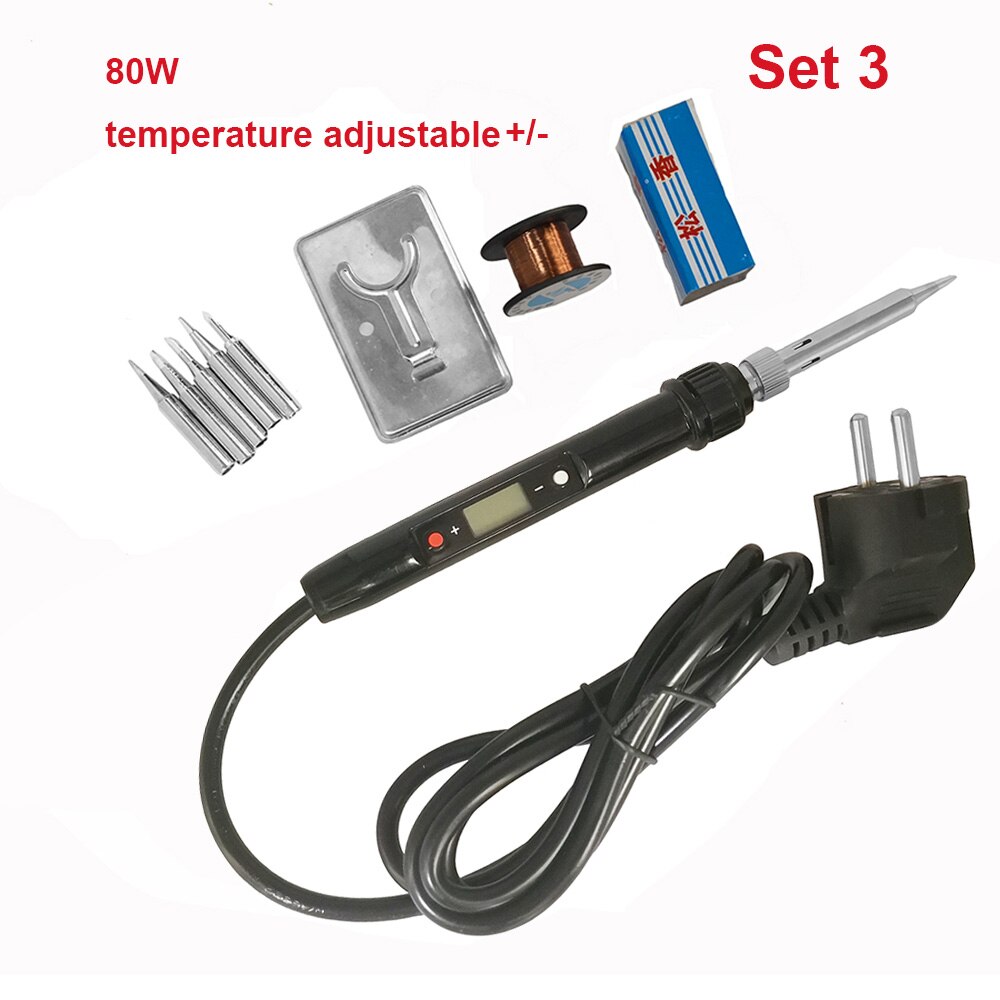 60W/80W Digital Electric soldering iron 220V110V temperature adjustable Welding Solder iron rework station soldering accessories: 80W black set / EU