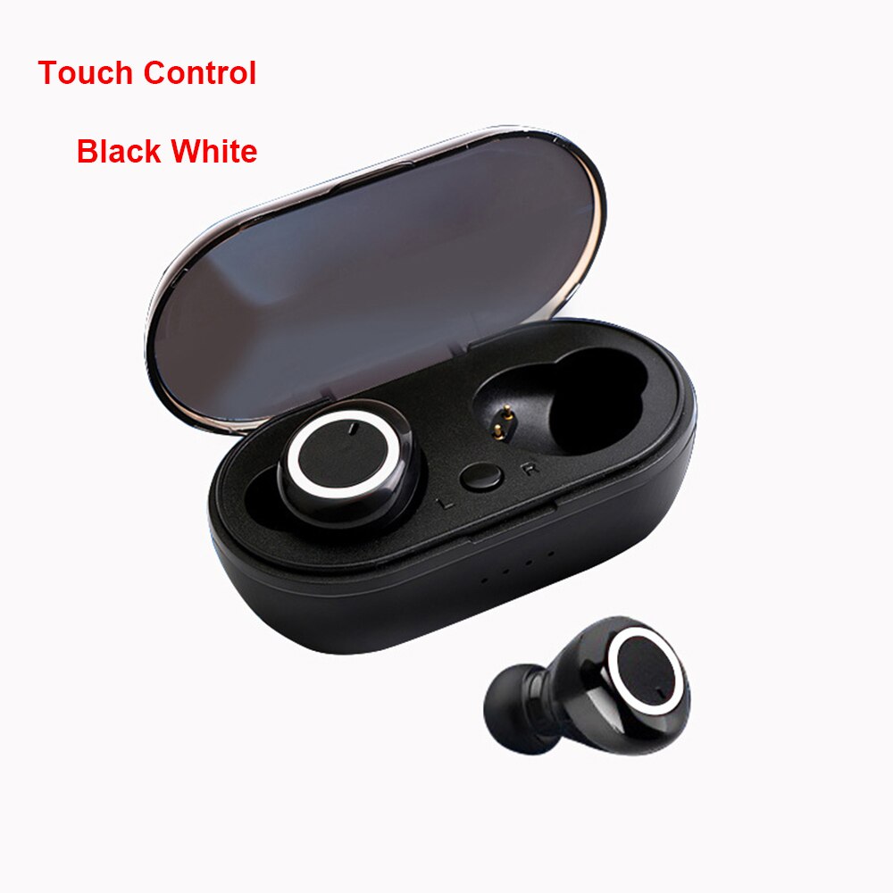 Fone de ouvido tws bluetooth 5.0, estéreo, grave, headset, com microfone verdadeiro, wireless, mini fone de ouvido esportivo para xiaomi iphone: B Black White