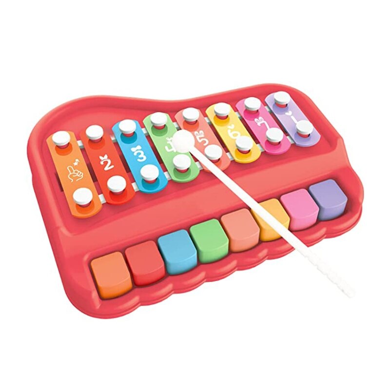 2 In 1 Baby Piano Xylofoon Met 8 Veelkleurige Toetsenbord Voorschoolse Educatief Musical Learning Instrument Speelgoed Voor: red