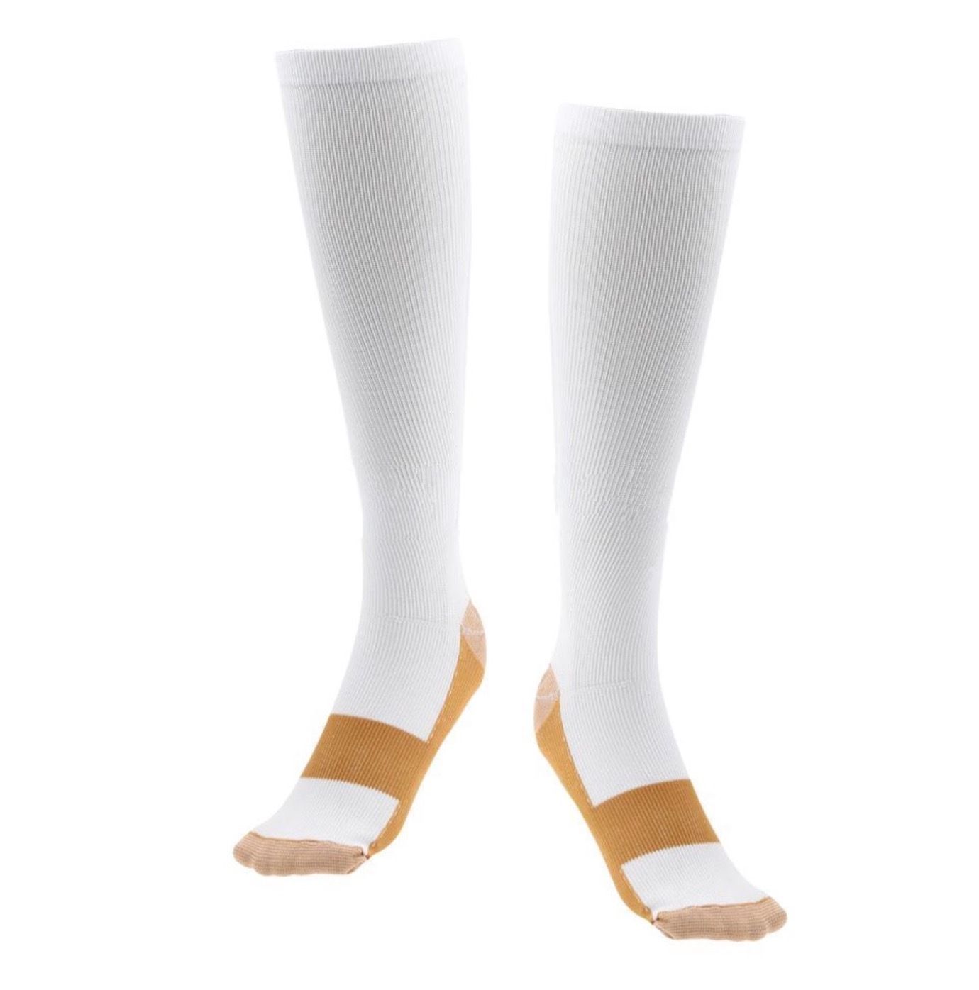 cuivre infusé chaussettes de Compression 20-30mmHg gradué hommes femmes Patchwork longues chaussettes S-XXL: WHITE / M