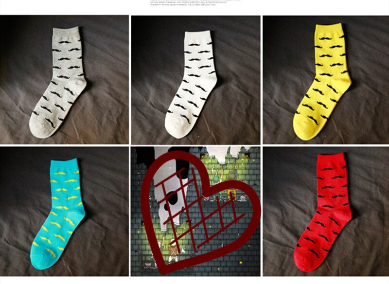Nouvelle décontracté chaussettes dessin animé moustache homme coton chaussettes décontracté automne hiver chaussette chaude