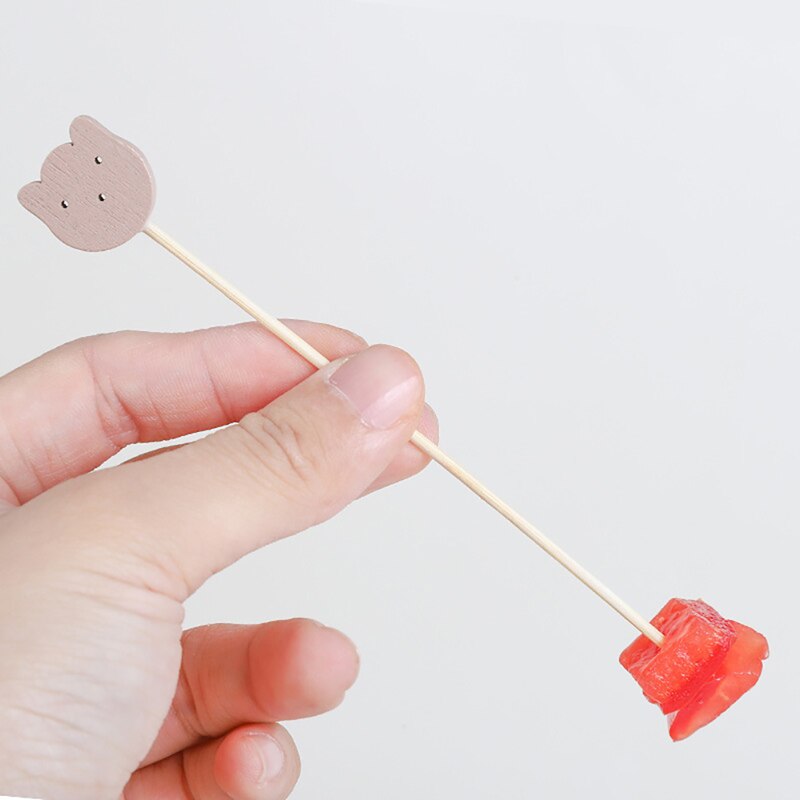 100PCS Cute Decorative Toothpicks Bamboo Food Picks Sandwich Decor Bear Cocktail Sticks Fruit Skewers Party Buffet Decoration