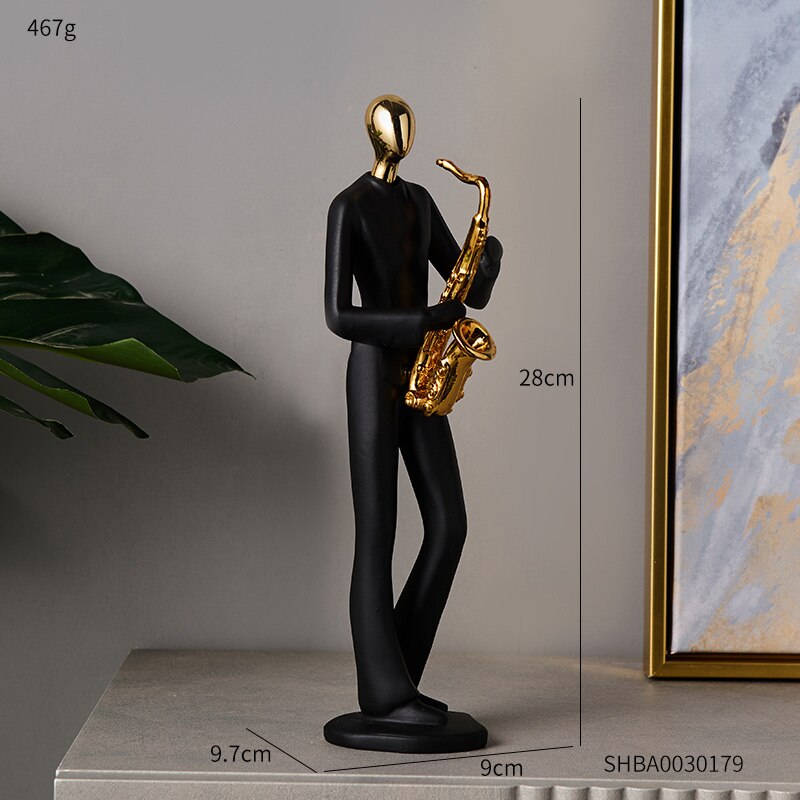 Home Decoration Accessories Modern Human Figurines Living Room Decor Character Resin Abstract Sculpture Office Desk Decorative: 28cm-Saxophone