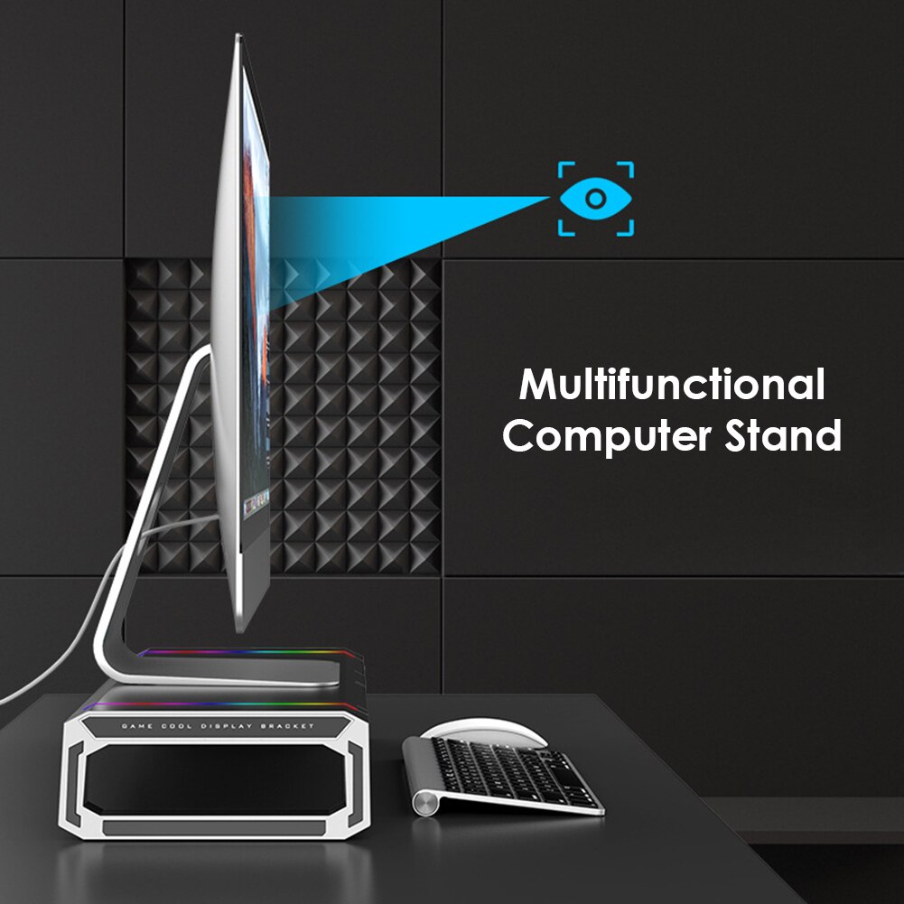 Laptop Monitor Stand Riser RGB Support Adjustable Desktop Computer Monitor Riser with 4 USB3.0 Computer Desk Organizer