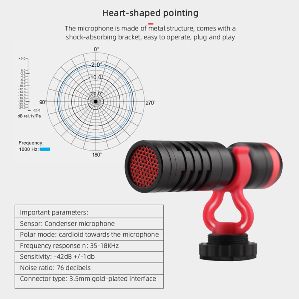 Portable Audio Video Interview Microphone with 1/4 Screw Bracket Condenser Camera Recording Mic For OSMO POCKET 2 SLR Gimbal