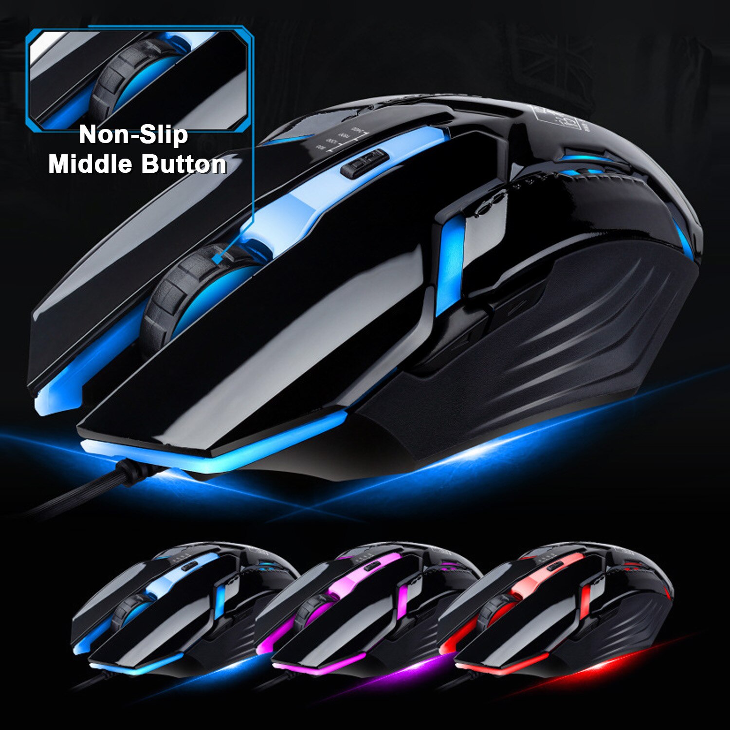 Elisona USB Wired Gaming Keyboard Mouse Kit All-Metal Panel LED Backlit Keyboard with 2400DPI Adjustable 6 Buttons Mouse for PC