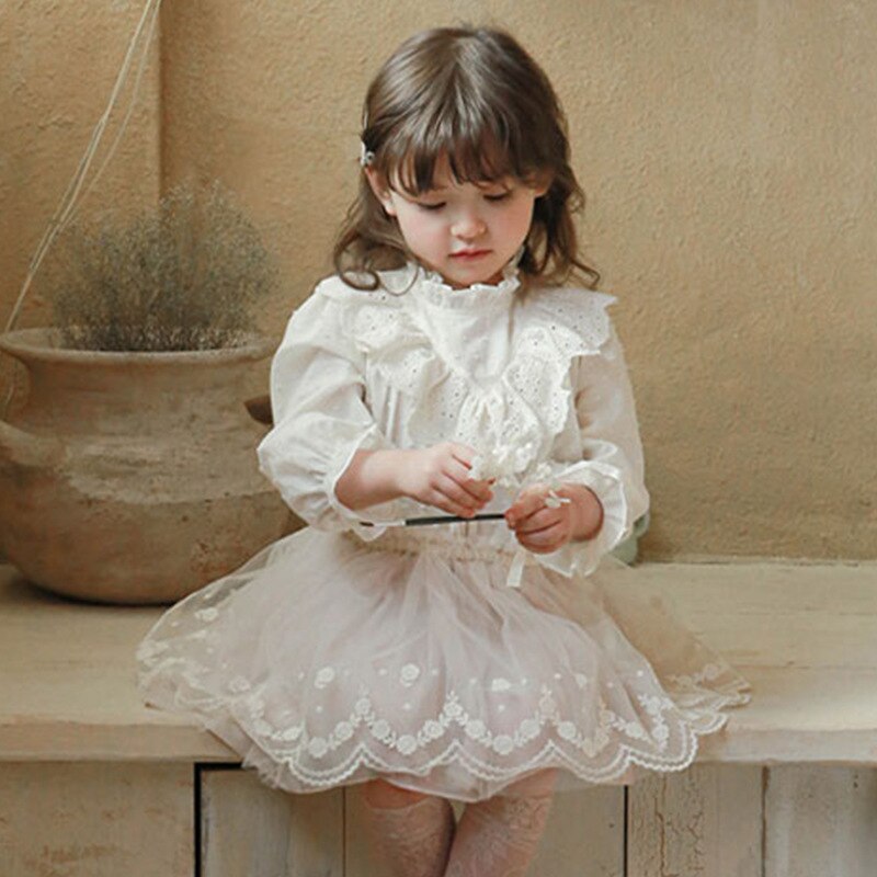 Camisas de encaje para niña adolescente, Tops de algodón para niño, camisa blanca y rosa a la , ropa de manga larga 6M-13Yrs CL855: white / 110