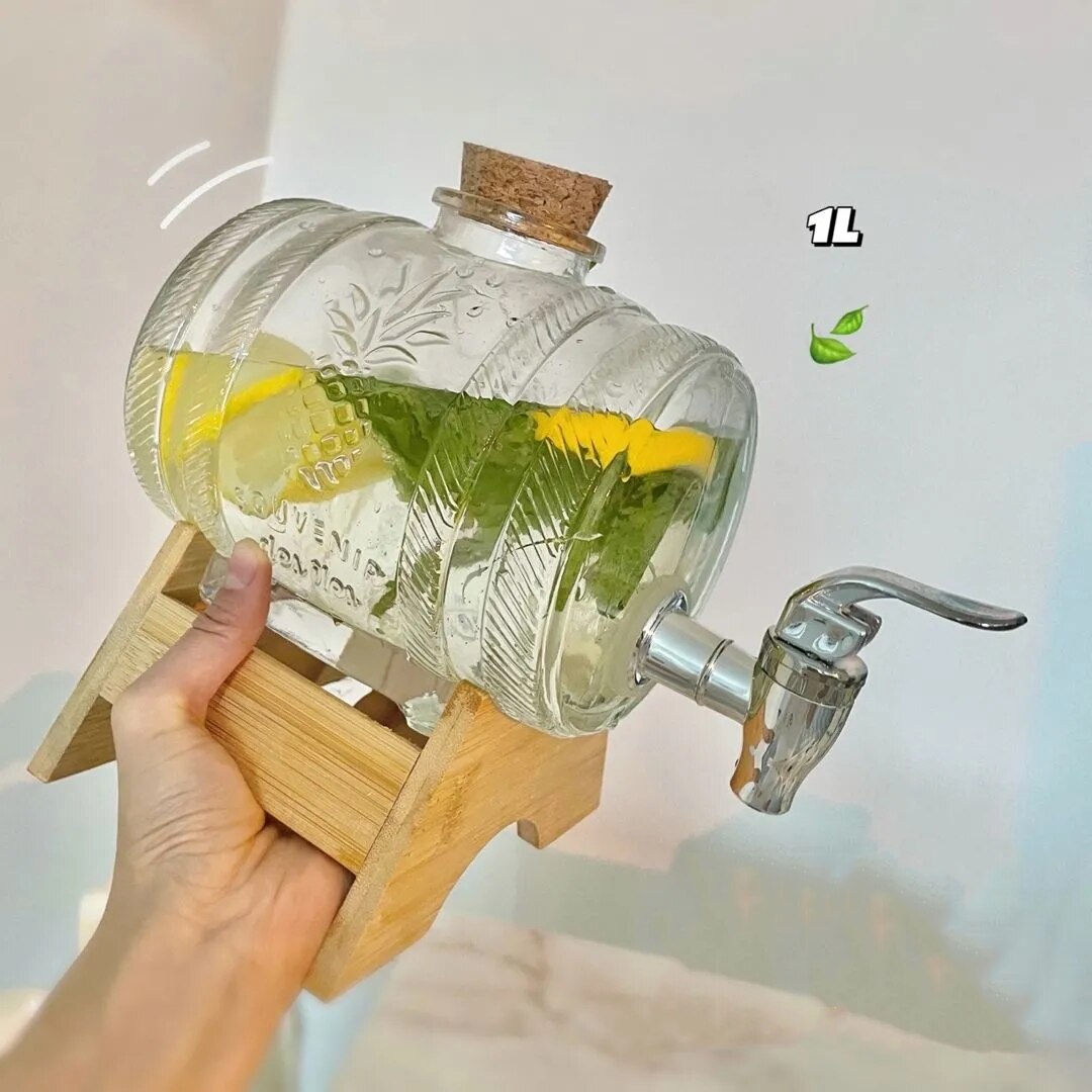 1000ml Water Pitcher High Capacity Glass Water Jar Juice Lemonade Cold Water Transparent Office Wine Beer Teapot with Faucet