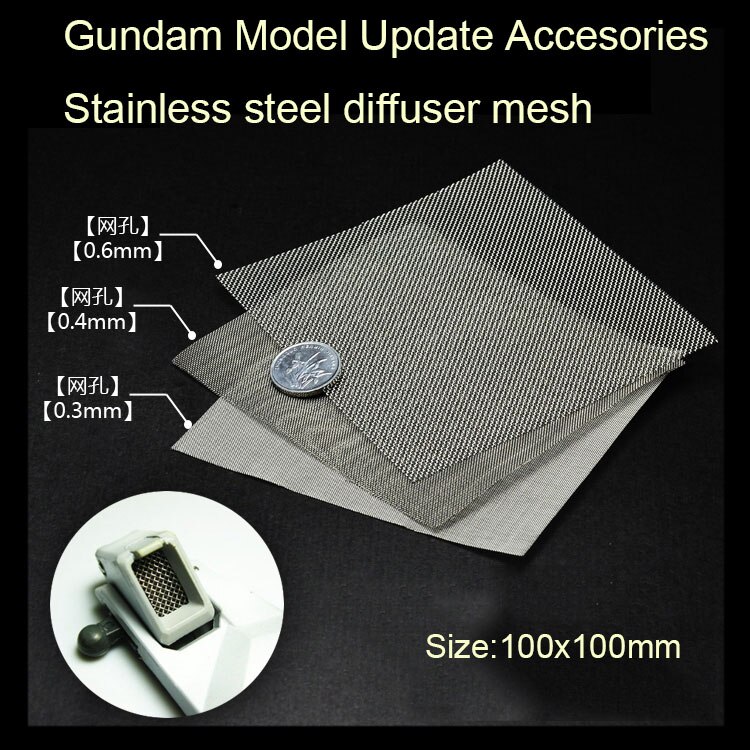 0.3/0.4/0.6mm Stainless Steel Air Diffuser Mesh Metal Mesh Etching Piece Gundam Modification Details size 100x100mm