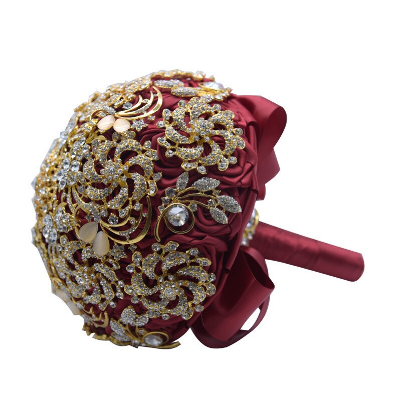 AYiCuthia luxe mariage Bouquet cristal mariée Bouquet mariage broche Bouquet bijoux mariage Bouquet S2: Red
