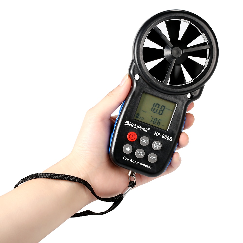 HP-866B Digitale Anemometer Temperatuur Meter Mini Wind Meter Windsnelheid Luchtsnelheid Meten Wind Sensor Windmeter 0-30 M/s