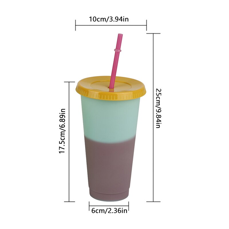 1/5 stk. 700/473ml farveændrende konfetti genanvendelige plastikglas med låg og halm kold kop halmkop drinkware køkkenkasser