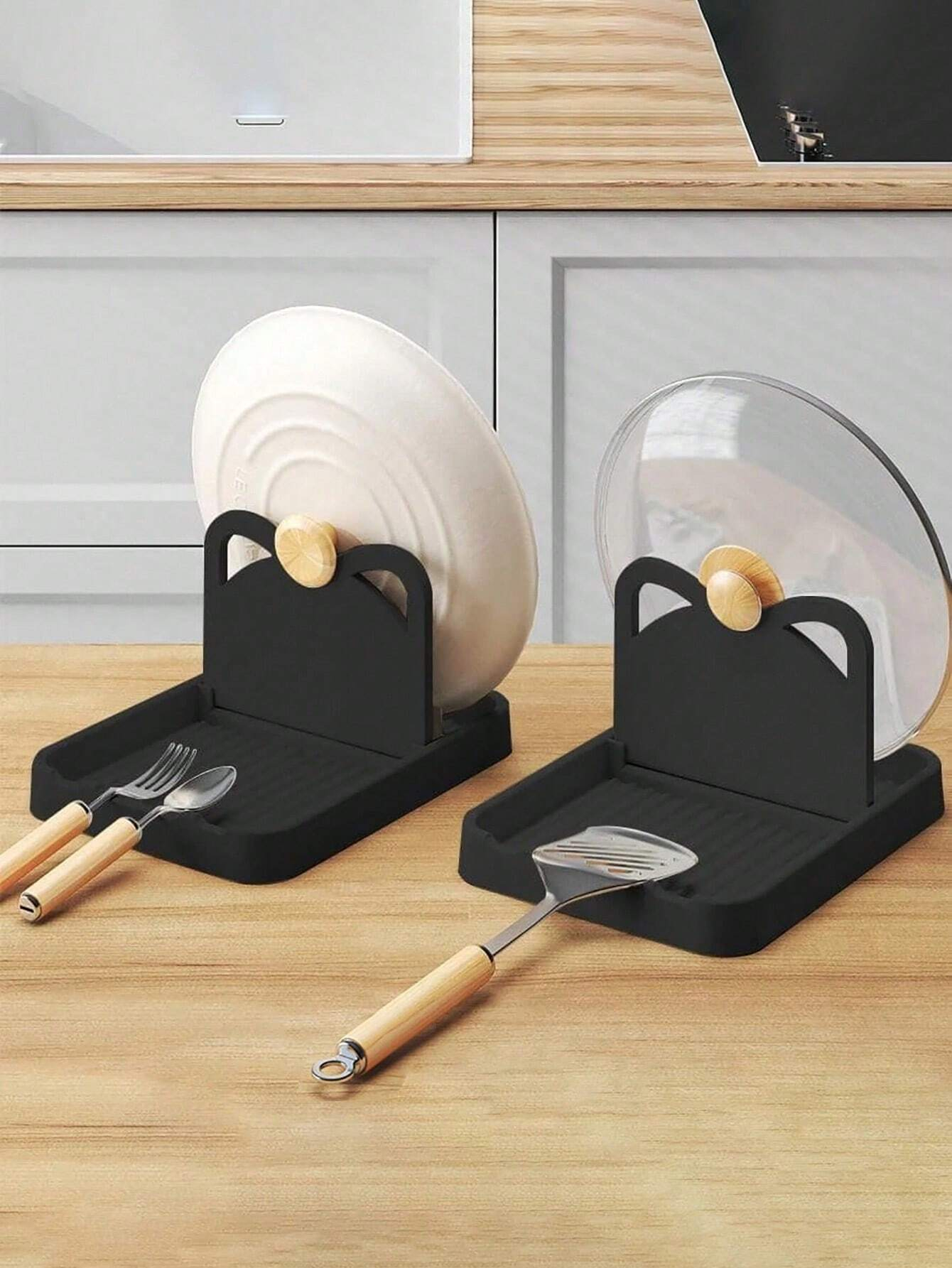 Soporte multifuncional para tapa de olla, soporte para cubierta de olla, soporte para cuchara, tapa para olla, espátula, estante de almacenamiento para cuchara, herramientas de cocina, 1/2 Uds.