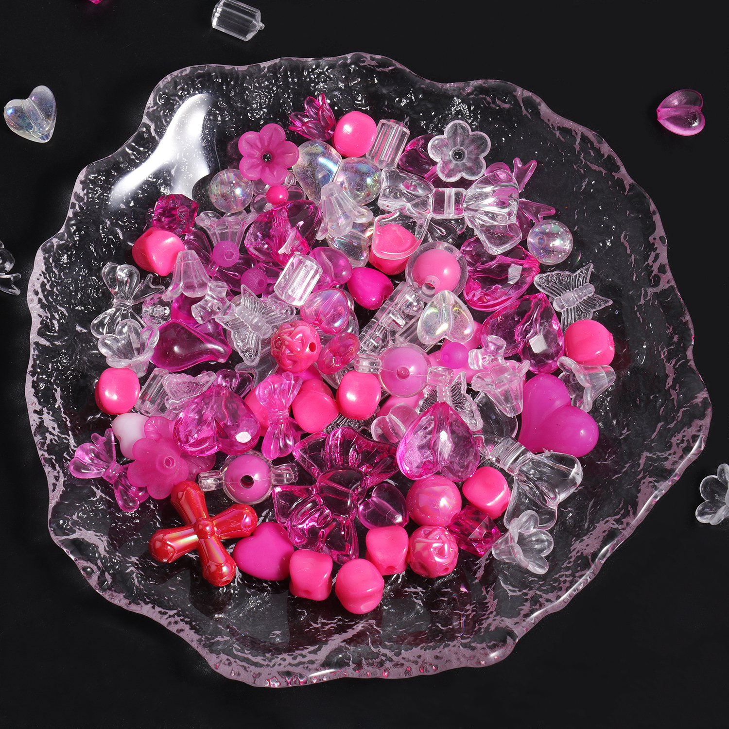 50g Color rosa mezcla aleatoria cuentas acrílicas arco corazón flor cuentas para cadena de teléfono DIY pulsera hecha a mano accesorios para hacer joyas: Gris