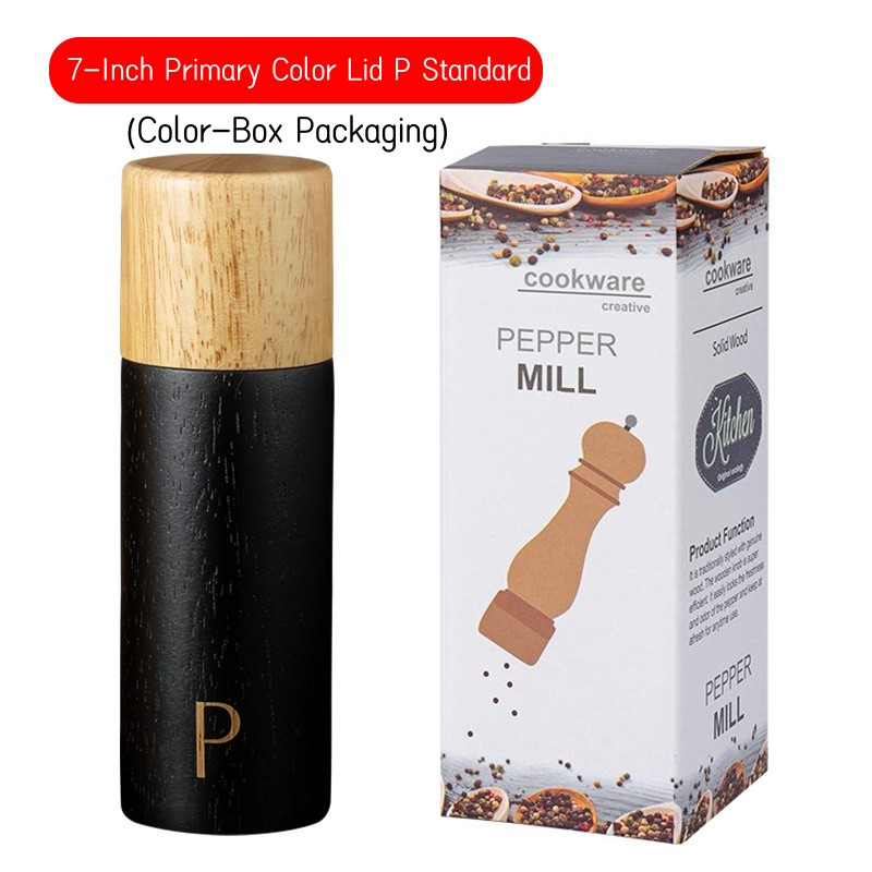Oak Wooden Pepper And Salt Mill Sets Multifunction Spice Pepper Grinder Refillable Pepper Salt Grinder Sets With Box For Home: light yellow