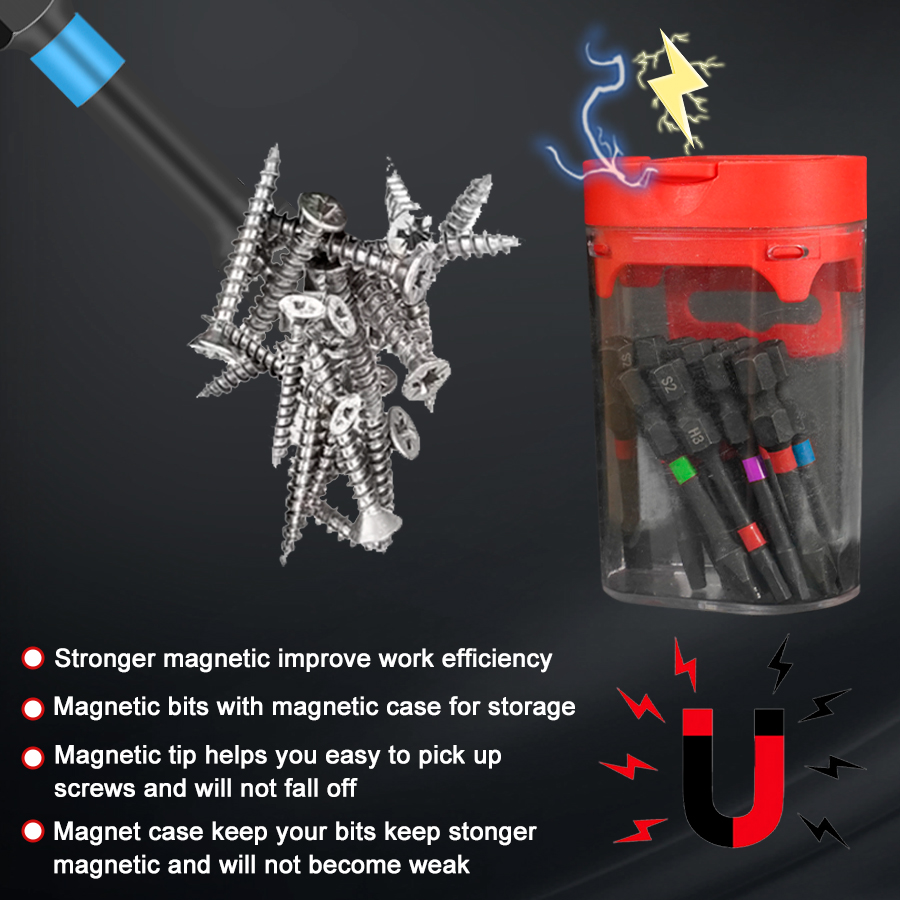 15 st. magnetiskt batchhuvud, slagstarkt elektriskt skruvmejselbitsset, magnetiskt fodral, 5 typer,  s2- huvudsbits, halkfria, vattentäta bits