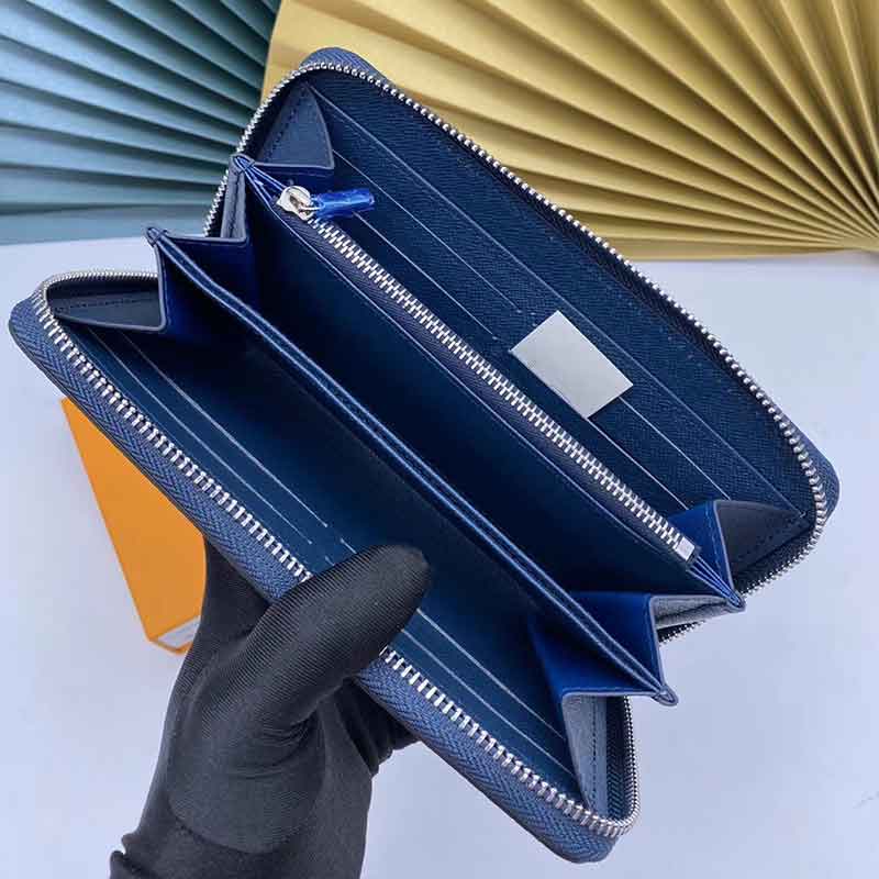 Femme grande capacité longue en cuir homme/femme portefeuille cravate-colorant imprimé cuir rétro longue fermeture éclair pochette portefeuille: Bleu