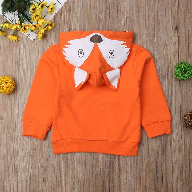 Kleinkind Kinder Baby Jungen Mädchen T-shirt Herbst Lange Orange Fuchs Ohr Mit Kapuze Tops Sweatshirt Oberbekleidung Jungen Mädchen