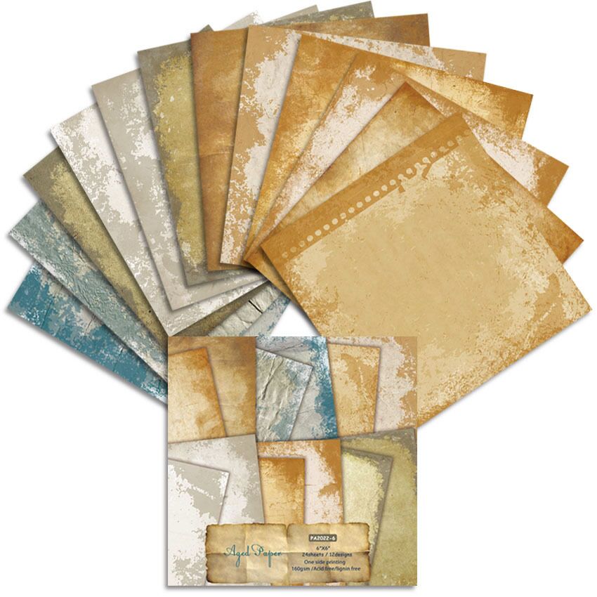 Aged paper Scrapbooking paper pack of 24 sheets handmade craft paper craft Background pad 0493